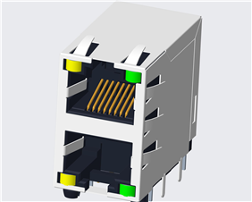 RJ45 5921 ; 2X1 ports ; With LED ; With metal shield（EMI Fingers） . PCB Retaining Post: hollow(Type B）