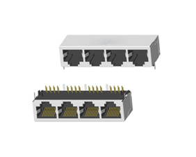 RJ45 5921 ; 1x4 ports ; Without LED ; With metal shield . PCB Retaining Post: hollow(Type B）