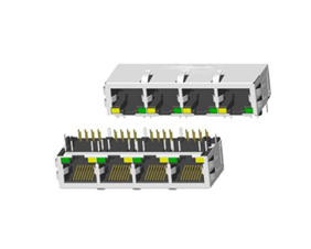 RJ45 5921 ; 1x4 ports ; With LED ; With metal shield(EMI Fingers) . PCB Retaining Post: hollow(Type B）