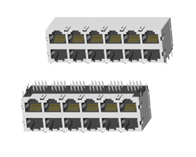 RJ45 5921 ; 2X6 ports ; Without LED ; With metal shield（EMI Fingers） . PCB Retaining Post: hollow(Type B）
