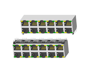 RJ45 5921 ; 2X6 ports ; With LED ; With metal shield . PCB Retaining Post: hollow(Type B)