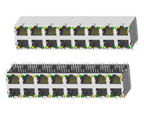 RJ45 5921 ; 2X8 ports ; With LED ; With metal shield(EMI Fingers) . PCB Retaining Post: hollow(Type B）