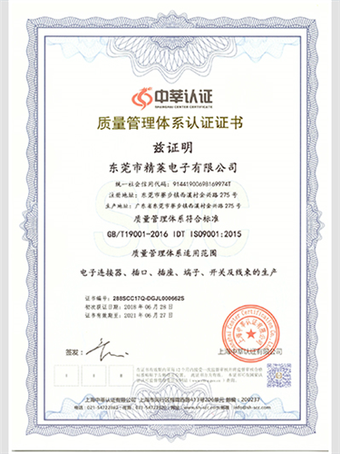 Quality Management System Certificate